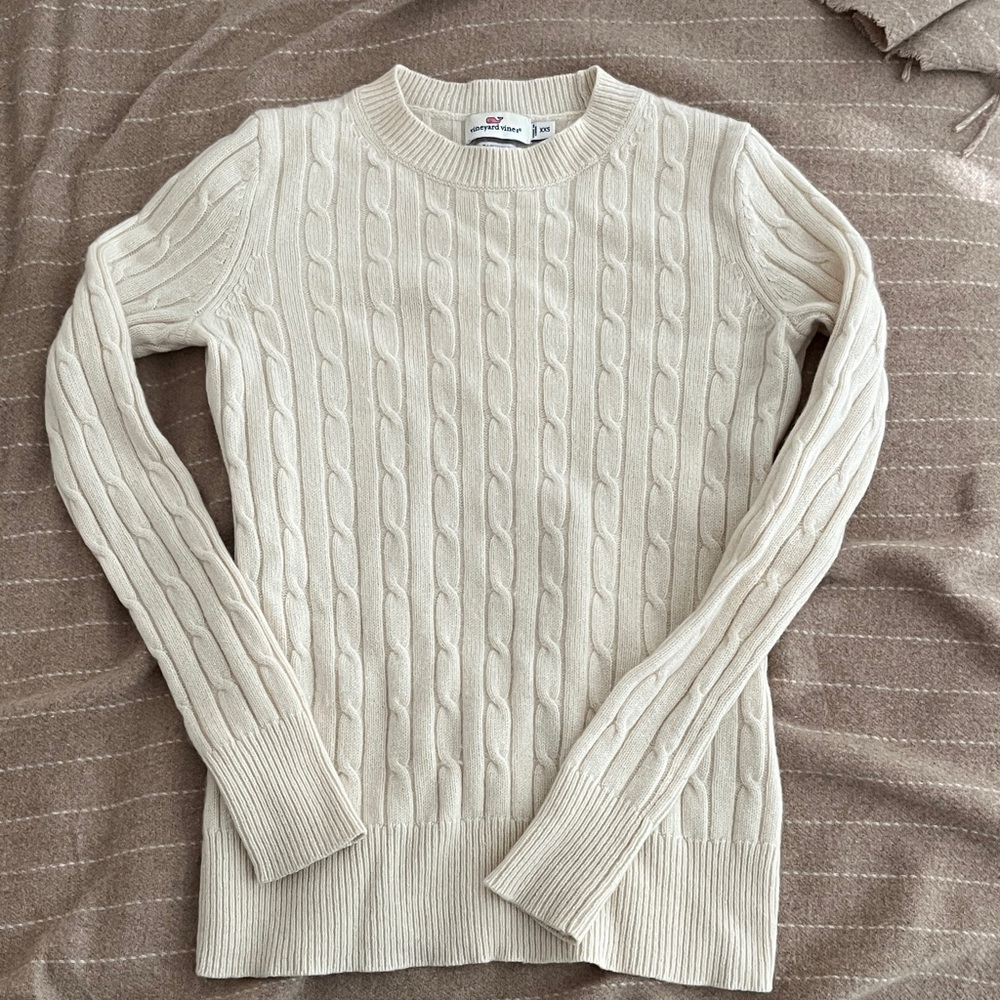 Vineyard Vines Women's Ivory Cable Knit Sweater Cahsmere